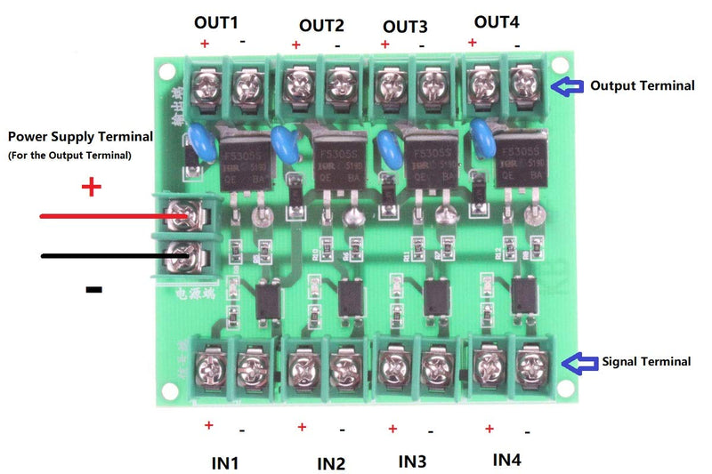 [Australia - AusPower] - NOYITO DC Control 4-Channel FET Module MOS Electronic Switch Control Board Output Controlled Voltage 5V-36V 5A Input Output Completely Isolated 