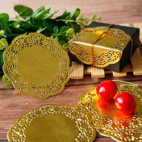 [Australia - AusPower] - CHICIEVE Paper Doily 3.5 Inches Golden Round Paper Lace Doilies 100 Pcs Placemats Ideal for Weddings,Tableware Decor 