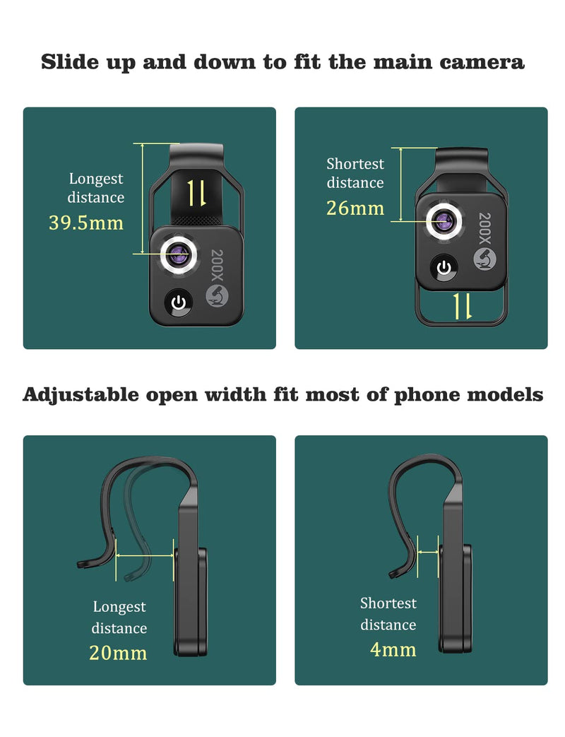[Australia - AusPower] - Phone Microscope with CPL Lens/LED Light,200X Pocket Microscope with Universal Phone Clip Compatible with iPhone/Andriod Phone-The Best Portable Microscope to Enjoy Microworld for Kids and Adults Black 