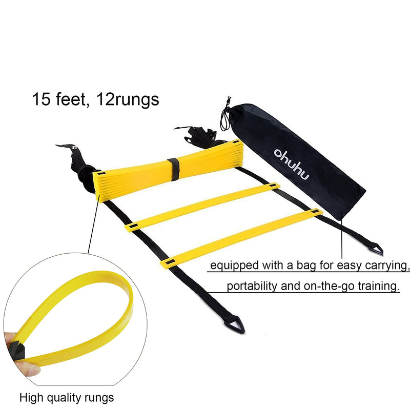 [Australia - AusPower] - Ohuhu Agility Ladder 17ft 12 Rung Speed Training Exercise Ladders for Soccer Football Boxing Footwork Sports Speed Agility Training Equipment with Carry Bag Yellow or Blue 