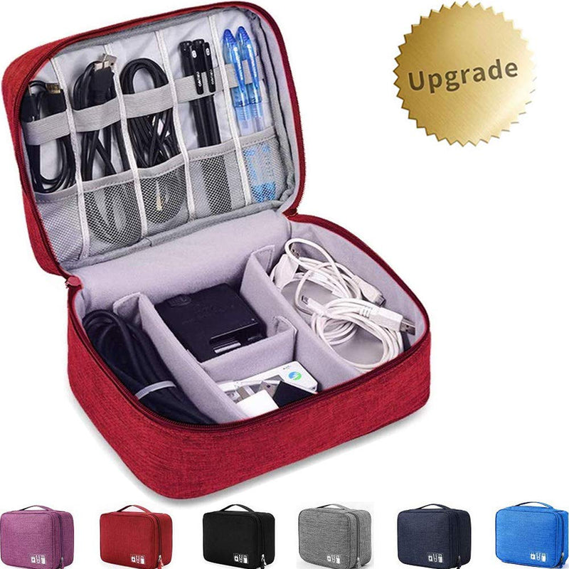 [Australia - AusPower] - Electronics Organizer Waterproof Carrying Case - Durable Small Electronics Accessories Storage Bag Compatible Laptop Charger Various USB, Cables, Cords Power Travel Gadget Carry Bag - Red 
