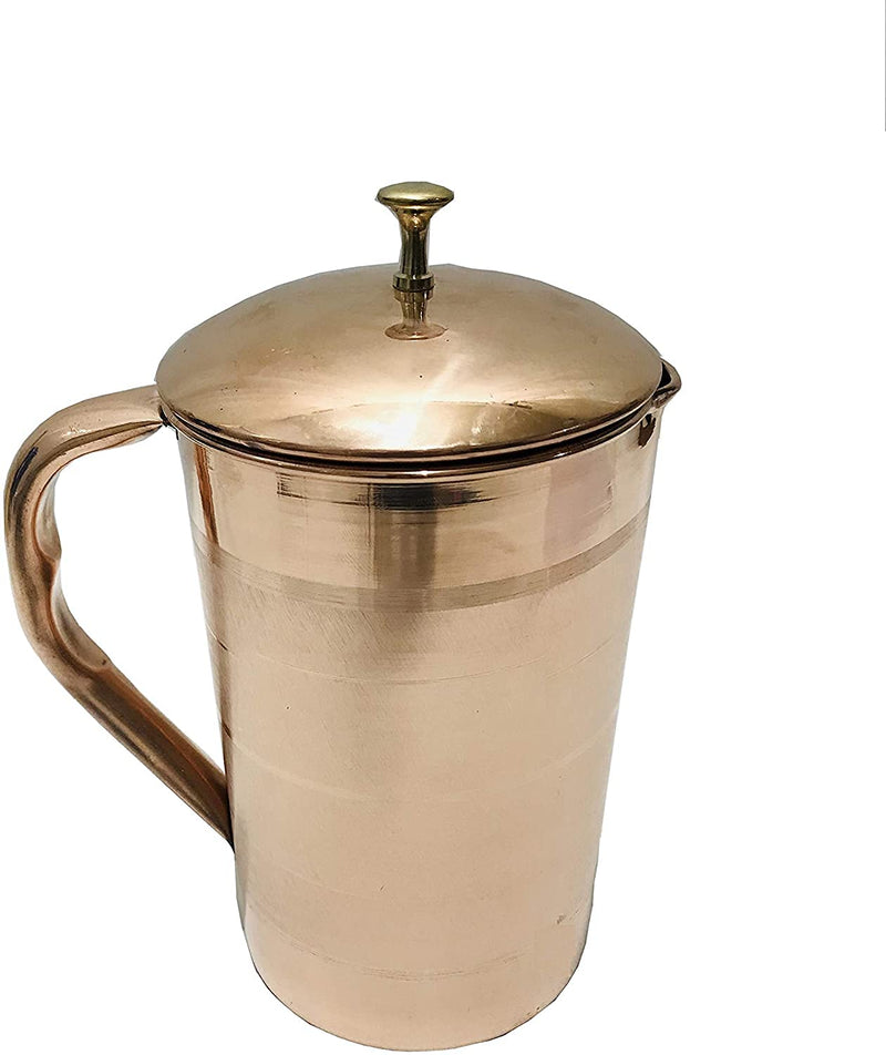 [Australia - AusPower] - Pure Copper Water Jug with glass set Pitcher 51 Oz Ayurvedic Leak Proof Copper Vessel for Drinking Water Storage & Serving For Health Benefits, Yoga, Fitness, Christmas Gift 1.5 Liter 2 glass 