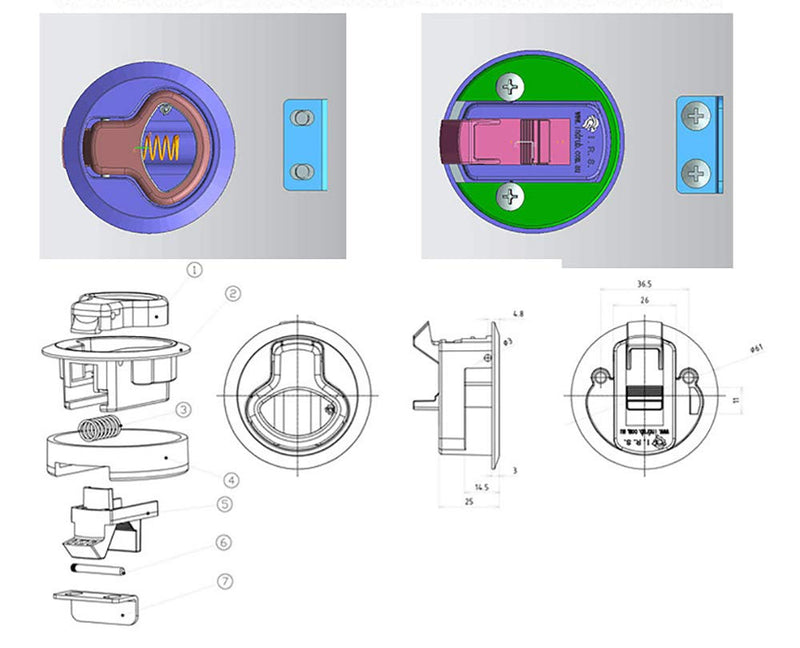 [Australia - AusPower] - ADrivWell 4PC Round Slam Latch Hatch Push-to-Close Latch Nylon Flush Door Pull Latch Non-Locking Style Replacement for M1-63 RV Marine Boat Deck Hatch Door 