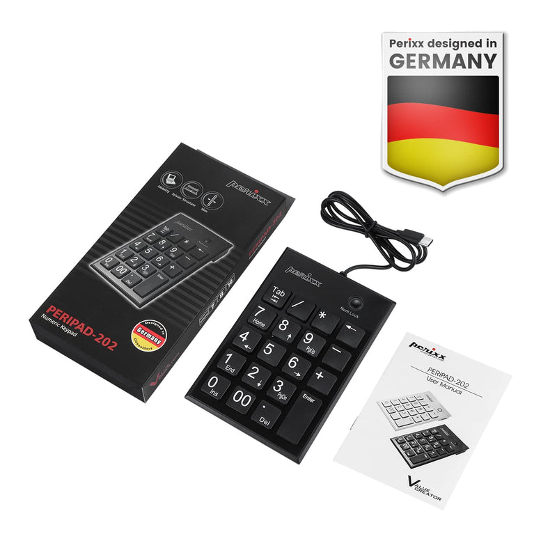 [Australia - AusPower] - Perixx PERIPAD-202C Wired USB-C Slim Numeric Keypad - Scissor Keys with 2 USB-A Hubs and Tab Key - Compatible for Tablet, Laptop, & Desktop - Black USB type C with 2 Hubs 