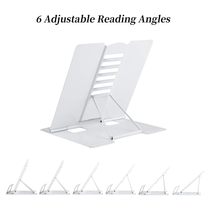 [Australia - AusPower] - Blizzow Desk Book Stand Holders for Reading Hands Free, Durable Metal Adjustable Book Stand, Sturdy Lightweight Foldable Portable Bookstand -Cookbook, Recipe, Tablet, Music Book, Documents (White) White 