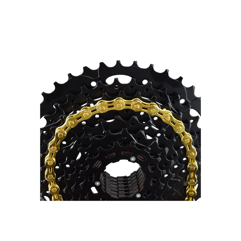 [Australia - AusPower] - VG SPORTS 6/7/8/9/10/11 Speed Bike Chains,Half Hollow/Full Hollow Lightweight Bicycle Chains for Road Bike/MTB/BMX,Silver/Gold/Titanium/Rainbow 116 Links with Missing Link 6/7/8Speed-Half Hollow Gold 1 