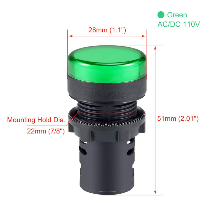 [Australia - AusPower] - uxcell 8Pcs Green Indicator Light AC/DC 110V, 22mm Panel Mount, for Electrical Control Panel, HVAC, DIY Projects 