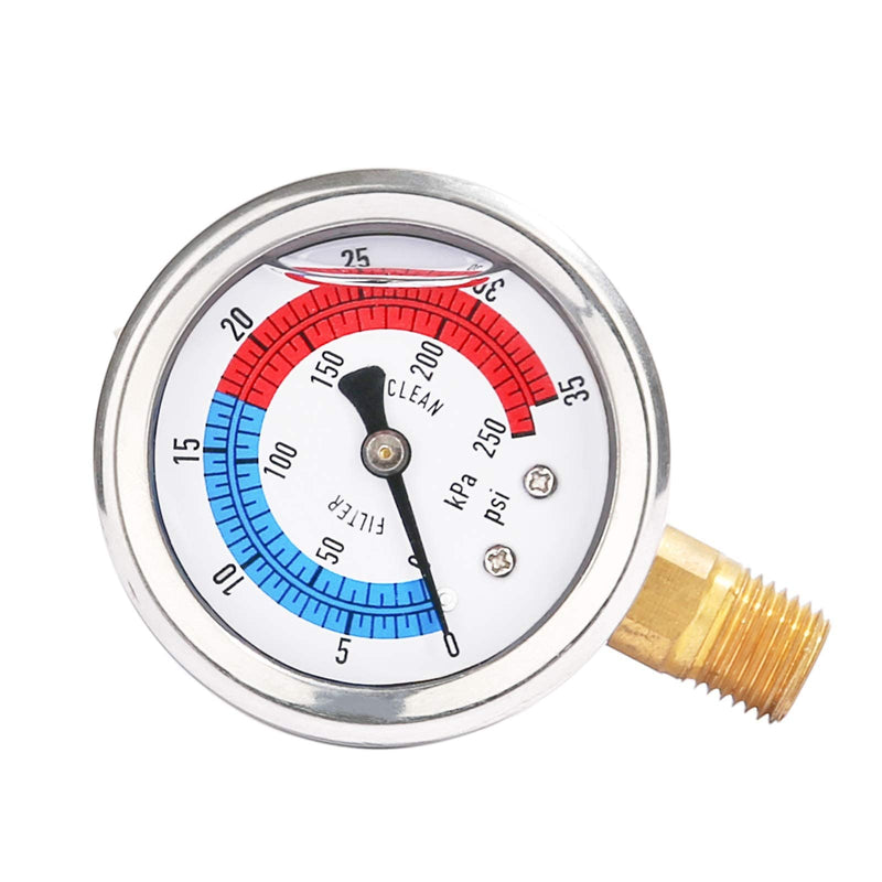 [Australia - AusPower] - Watflow 2" Dial Pool Filter Pressure Gauge, Glycerine Filled Pressure Gauge, Water Pressure Gauge, 304 Stainless Steel Case,1/4" NPT Lower Mount 2"SS Lower 