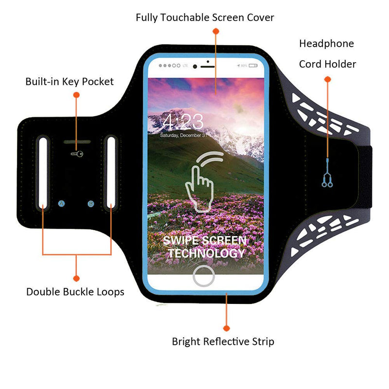 [Australia - AusPower] - FITRISING Water Resistant Cell Phone Armband Fits iPhone Xs Max, XR, 8 7 6s 6 Plus, Galaxy S10, S10+, Adjustable Elastic Band with Key Holder, Card Slot, for Walking, Running, Cycling Black Medium 