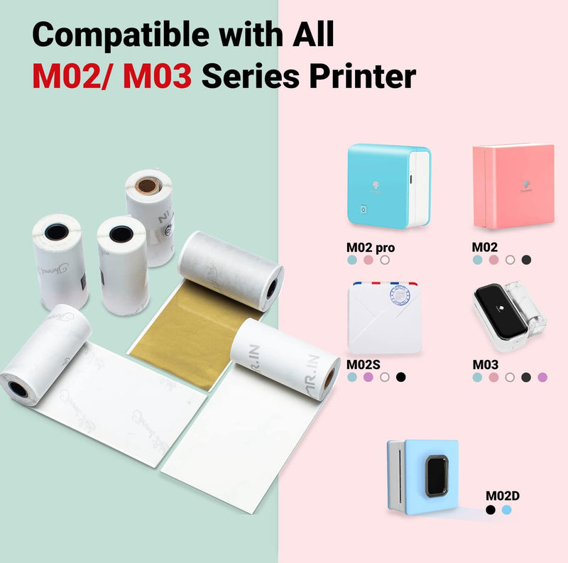 [Australia - AusPower] - Phomemo M02D Mini Printer + Self-Adhesive Thermal Paper Set of M02 Series ( Compatible with Phomemo M02/M02D/M02S/M02 Pro/M03 Series Printers) 
