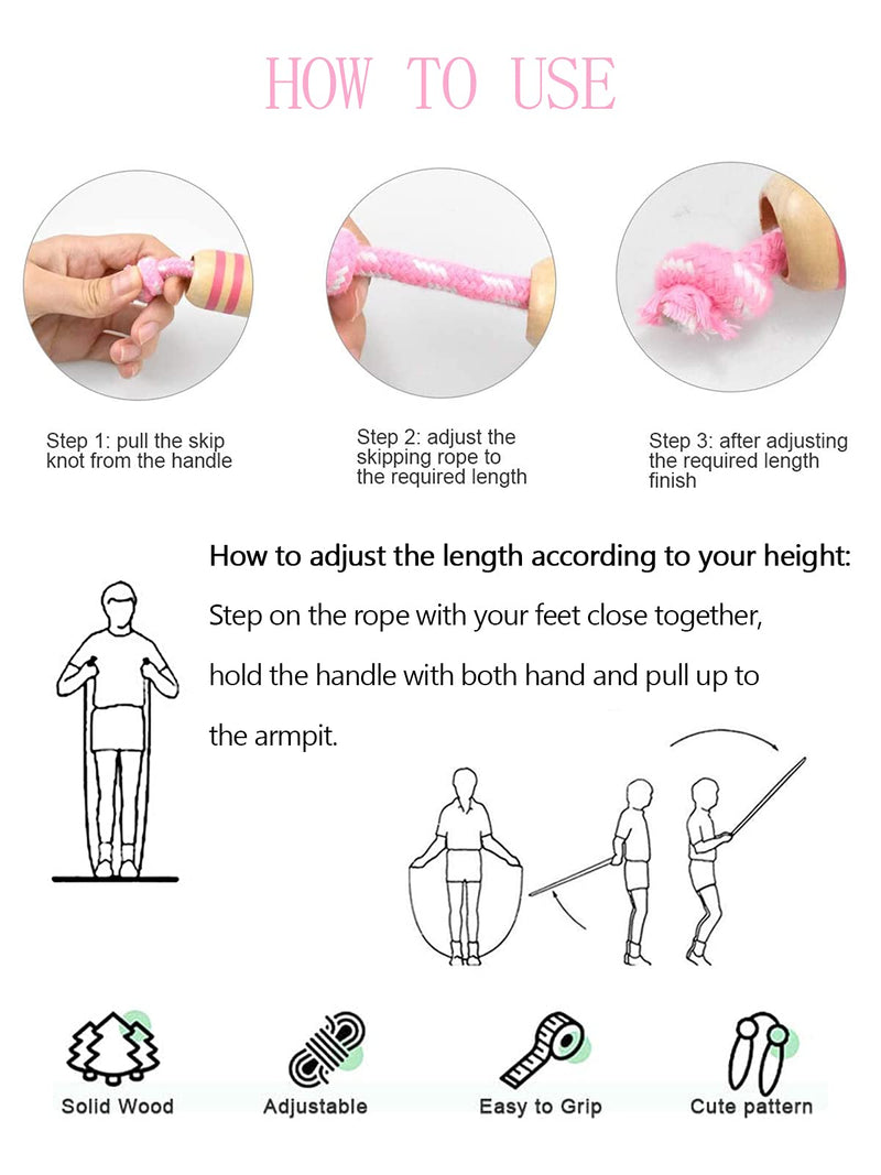 [Australia - AusPower] - 2 Pcs Jump Rope for Kids Adjustable, Lorvain Kid Jump Ropes for Girls Boys Skipping Rope for Kids with Wooden Handle Cotton Braided Outdoor Fun Activity for Exercise Fitness Children Students Preschooler Green 