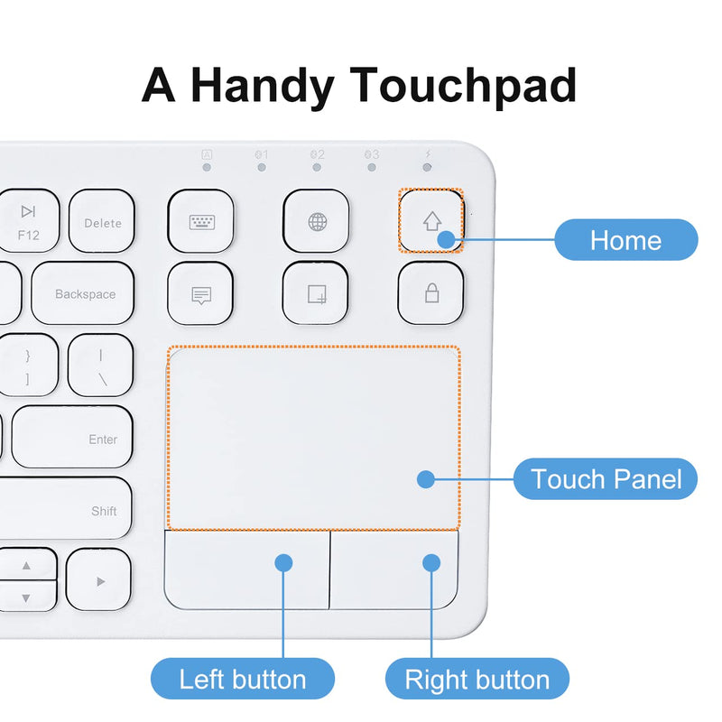 [Australia - AusPower] - SANWA Multi Device Bluetooth Keyboard with Touchpad, Rechargeable Keypad with Trackpad for Laptop Desktop Computer PC iPad/iPhone Tablet, Compatible with MacBook, Windows, Android, iOS, White 