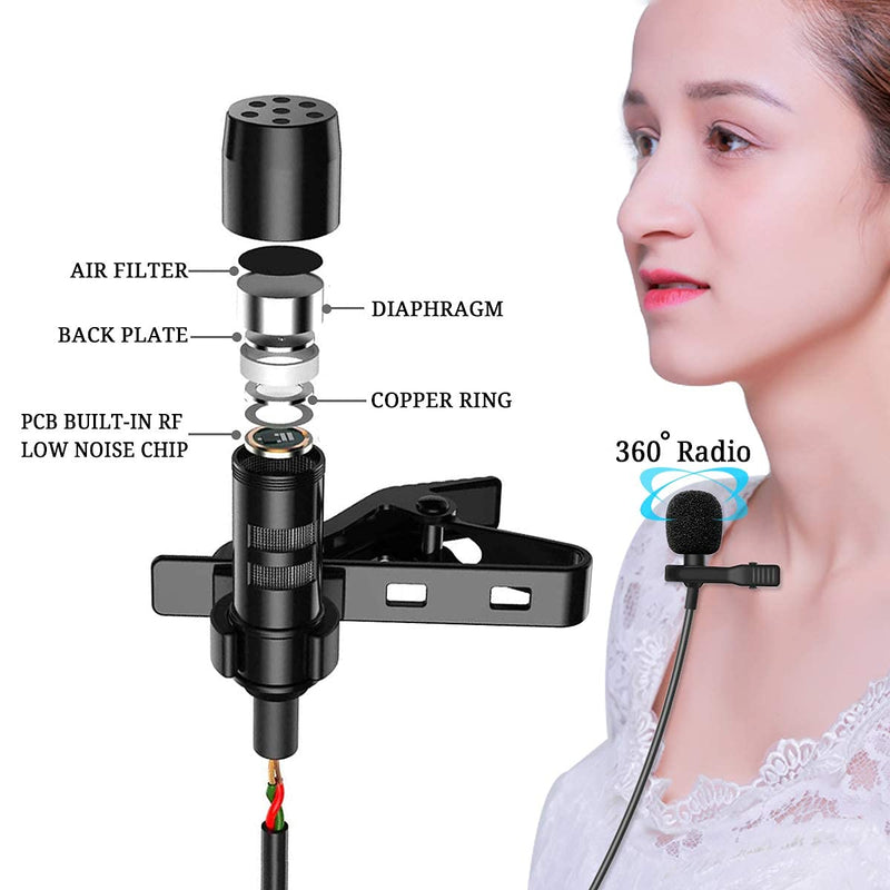[Australia - AusPower] - 3.5mm Lavalier Microphone, Mini Omnidirectional Condenser Noise Cancelling Mic Compatible with Android MacBook PC DLSR for Interview, Vlogging, YouTube, Studio, Video 