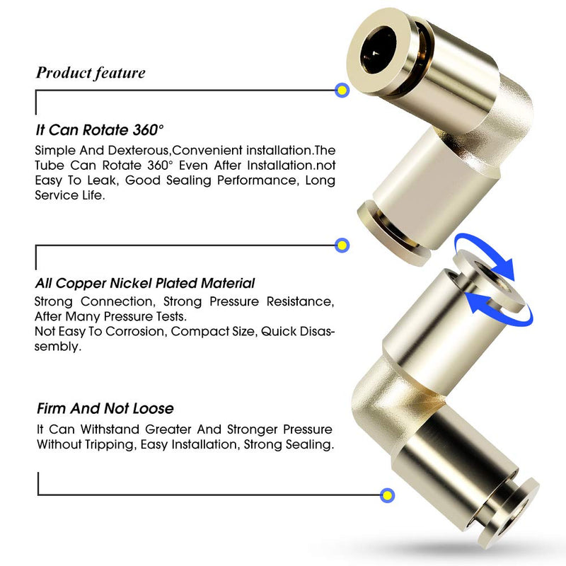 [Australia - AusPower] - TAILONZ PNEUMATIC 1/4 OD Elbow Nickel-Plated Brass Plastic Push to Connect Fittings Tube Connect Push Fit Fittings Tube Fittings Push Lock PV-1/4（Pack of 5） 1/4"OD 