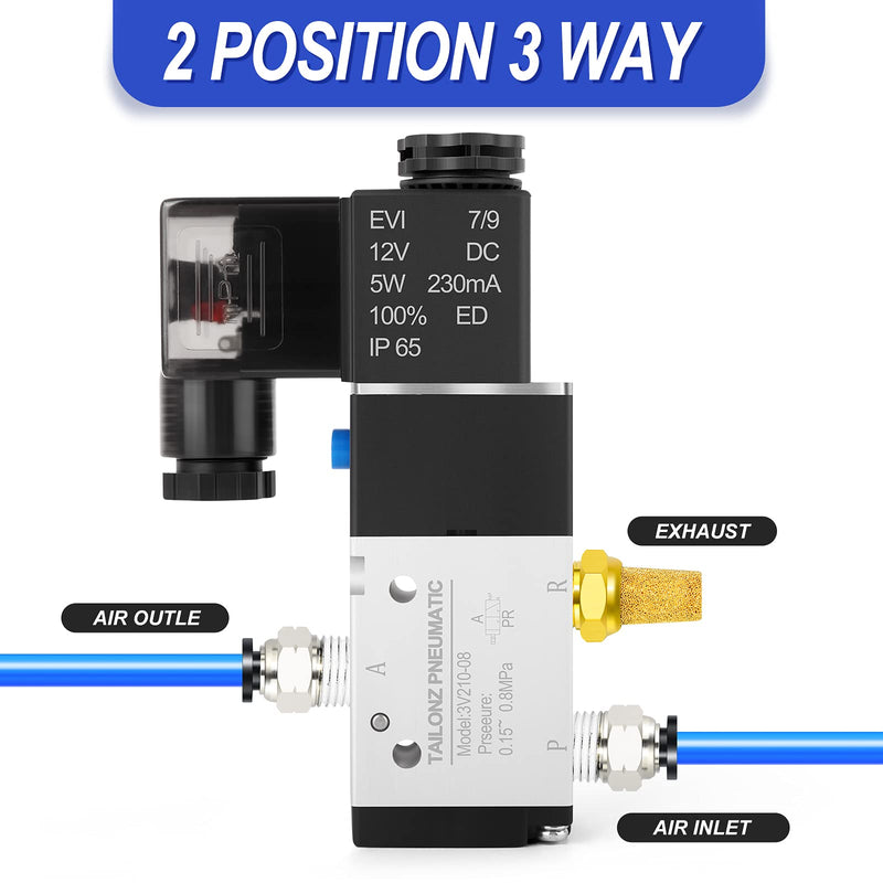 [Australia - AusPower] - TAILONZ PNEUMATIC 1/4"NPT Solenoid Valve 3V210-08 12V/24V/110V/220V Single Coil Pilot-Operated Electric 2 Position 3 Way Connection Type DC12V 
