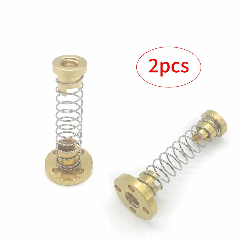 [Australia - AusPower] - 2-Pack 3D Printer T8 Brass Anti Backlash Spring Loaded Nuts Elimination Gap Nuts for Tr8x2 Acme Threaded Lead Screw (Pitch 2mm Lead 2mm) 2mm Lead with 4 holes T8 Anti-Backlash Nut 