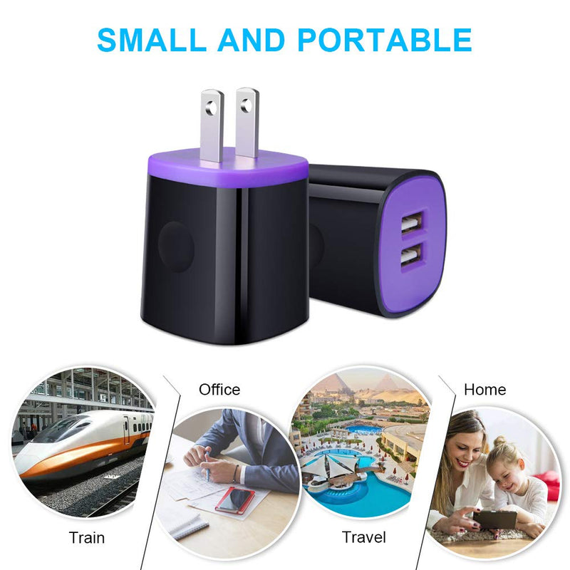 [Australia - AusPower] - USB Wall Charger, 2Pack Travel Charging Block Dual Port USB Cube Power Adapter Wall Plug Compatible iPhone 13/12/11/Pro Max/SE/X/XS/XR,Samsung Galaxy S22 S21 S20 S10 S9,Pixel 6/6 Pro,LG,Moto(Purple) 