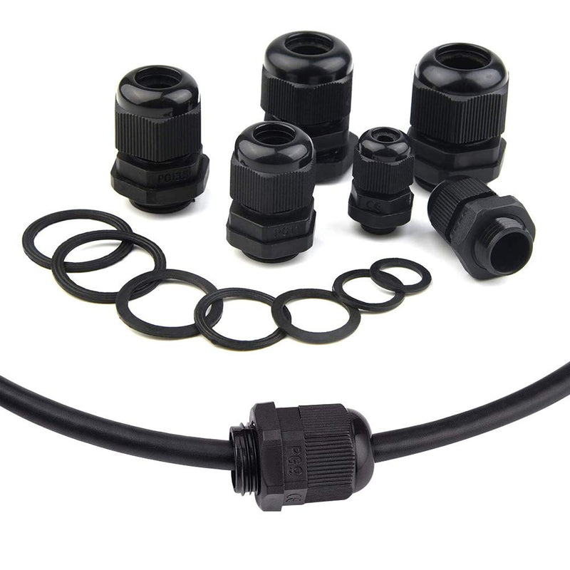 [Australia - AusPower] - ISPINNER 32pcs Nylon Cable Gland Waterproof IP68 Adjustable 3-18mm, NPT 3/4, NPT 1/2, PG13.5, PG11, PG9, PG7 (Black) Black 