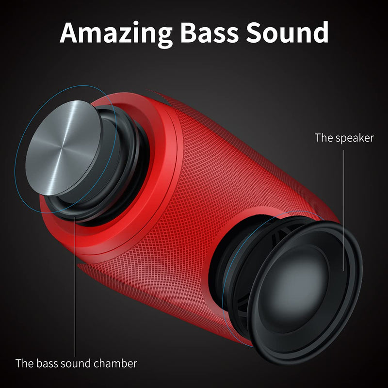 [Australia - AusPower] - Bluetooth Speaker,MusiBaby Bluetooth Speakers,Outdoor, Portable,Waterproof,Wireless Speakers,Dual Pairing, Bluetooth 5.0,Loud Stereo,Booming Bass,1500 Mins Playtime for Home,Party (Red, M68) Pure red 