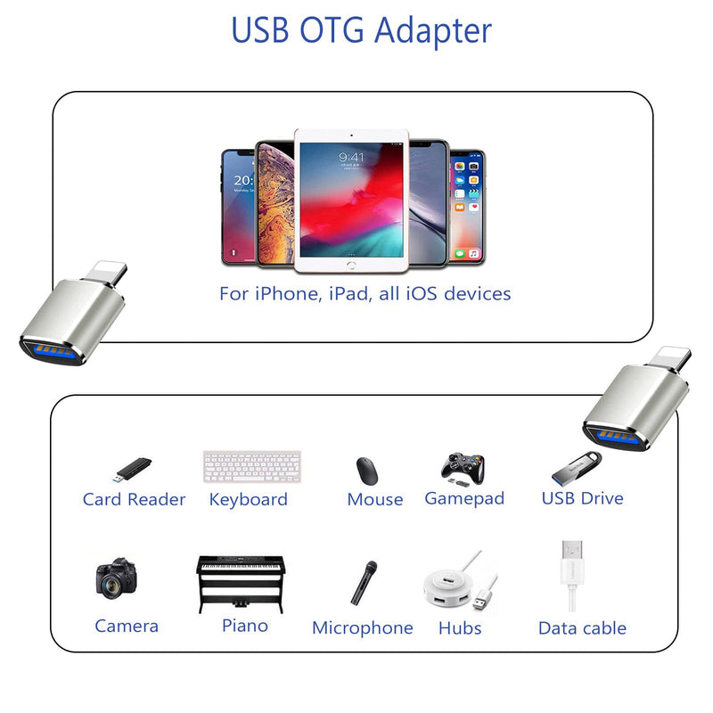 [Australia - AusPower] - Lightning to USB3 Camera Adapter, Apple MFi Certified USB OTG Data Sync Converter Compatible with iPhone13/12/11/iPad, Support Camera, Card Reader, Mouse, Keyboard, Hubs, USB Disk(Silver) 