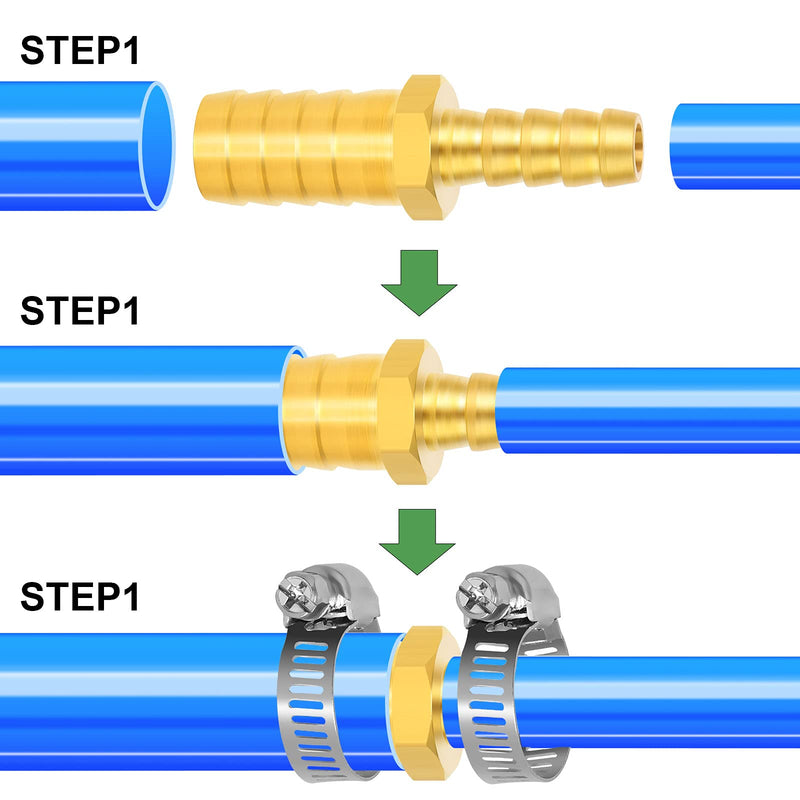 [Australia - AusPower] - TAISHER 2PCS Brass Hose Barb Fittings 3/8 Inch to 5/16 Inch Barb Hose, Reducing Barb Brabed Fitting Splicer Mender Union Air Water Fuel with 4PCS Hose Clamp 3/8" Barb - 5/16" Barb 2 