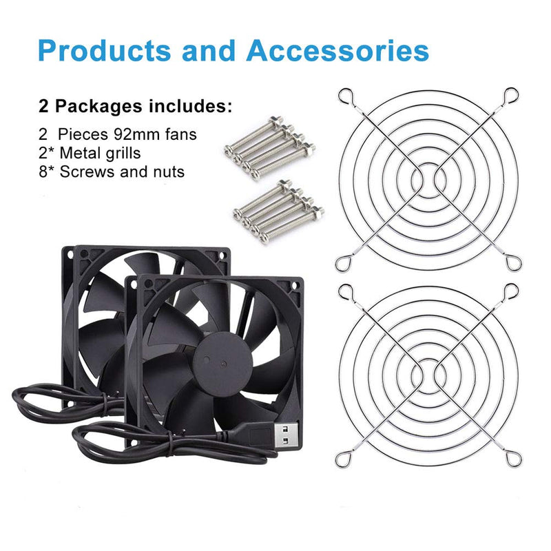 [Australia - AusPower] - 2 Packs Wathai 92mm x 25mm 90mm 5V USB Fan for Receiver AV cabint Game Console PC Laptop TV Box Projector Router Cooling 