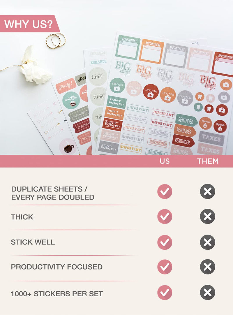 [Australia - AusPower] - Planner Stickers 1000+ Stickers – Inspirational & Motivational, Cute & Aesthetic Stickers for Adults - Aesthetic Small Accessories & Sticker Pack for Planner, Organizer, Scrapbook and Journal Productivity Stickers 