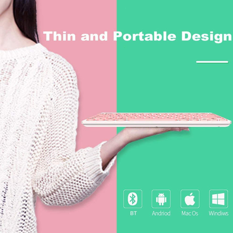 [Australia - AusPower] - Wireless Keyboard, Attoe Dual Channel Multi-Device Universal Cute Wireless Bluetooth Keyboard Portable Slim with 20m Connection Distance for Tablet Smart Phone PC Windows Android iOS Mac (Pink)… Pink 