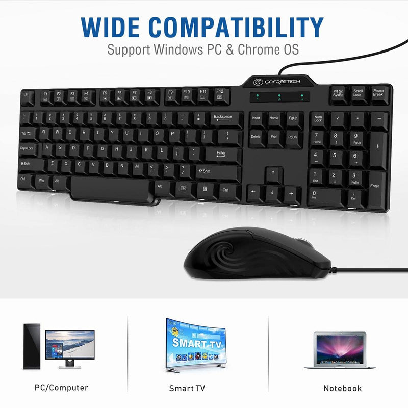 [Australia - AusPower] - Wired Keyboard and Mouse Combo, Gofreetech Full-Size Keyboard and Mouse Combo with Optical 3 Button Mouse, USB Plug-and-Play, Compatible with Desktop, Laptop, Notebook, PC Windows 