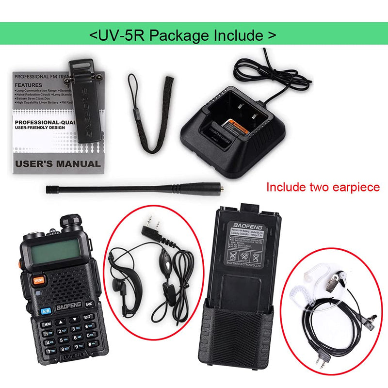 [Australia - AusPower] - BAOFENG UV-5R with Large 3800mAh Battery Two Way Radio & OURVII Acoustic Tube Headset for 2Pin Baofeng Radio Single Wire Earpiece 