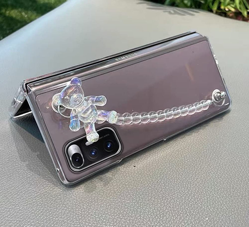 [Australia - AusPower] - for Samsung Galaxy Z Fold 3 Case Bling Cute Bear Bead Strap,Luxury Clear Frosted PC Back Soft TPU Airbag Protection,Slim Lightweight Shockproof Phone Case for Samsung Z Fold 3 for Girls Women White 