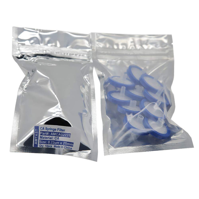 [Australia - AusPower] - AMTAST Syringe Filters Cellulose Acetate 25MM Diameter 0.22um Pore Size CA Syringe Filters Non Sterile Lab Filters (Pack of 10) 