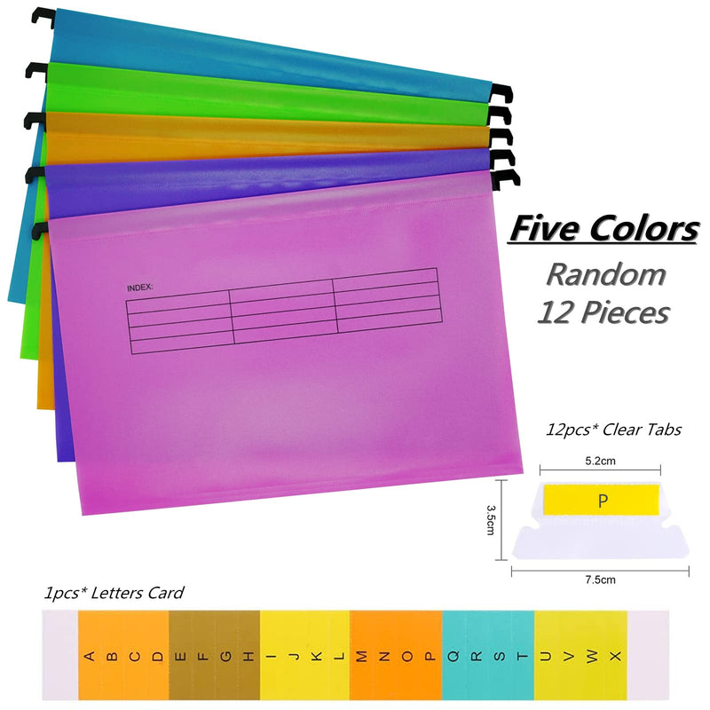 [Australia - AusPower] - Plastic Hanging Organizer File Folders with Adjustable Tabs and Card Inserts for Filing Cabinets, Foolscap Suspension Filing Storage Folders Fits Paper 36x24cm, 12 Pack (Multicolor) Multicolor 