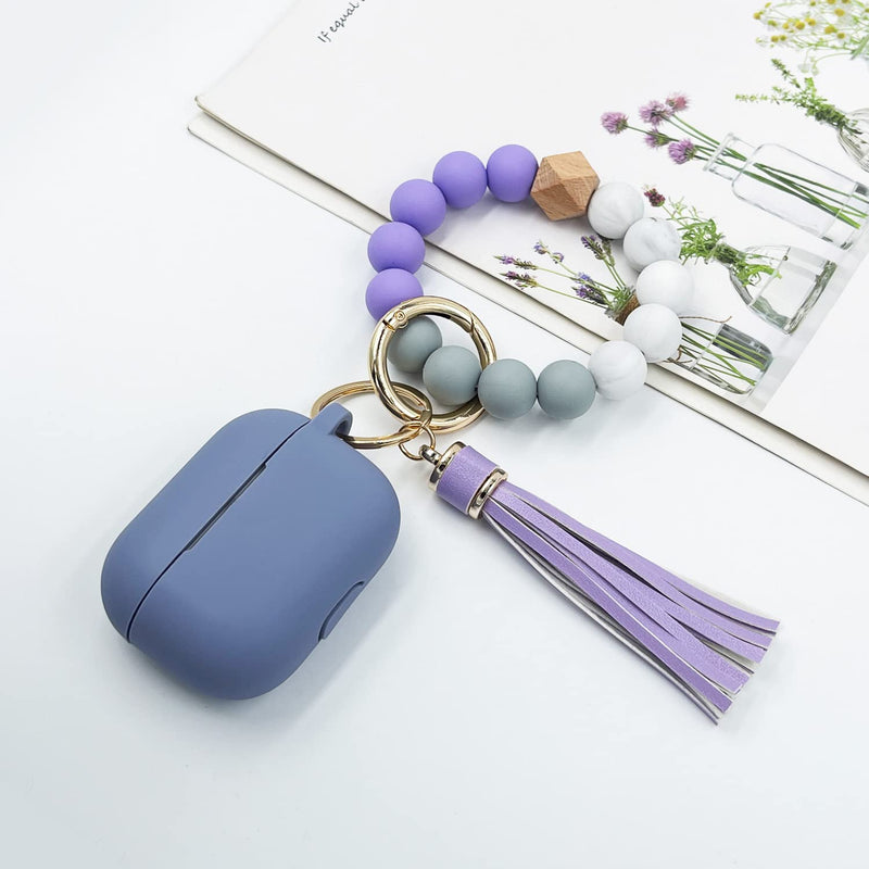 [Australia - AusPower] - Case for Airpods Pro, KOUJAON Soft Silicone Skin Case Cover with Bracelet Keychain Cute Apple Airpod Pro Cover for Women Girls (Lavender Grey) Lavender Grey 