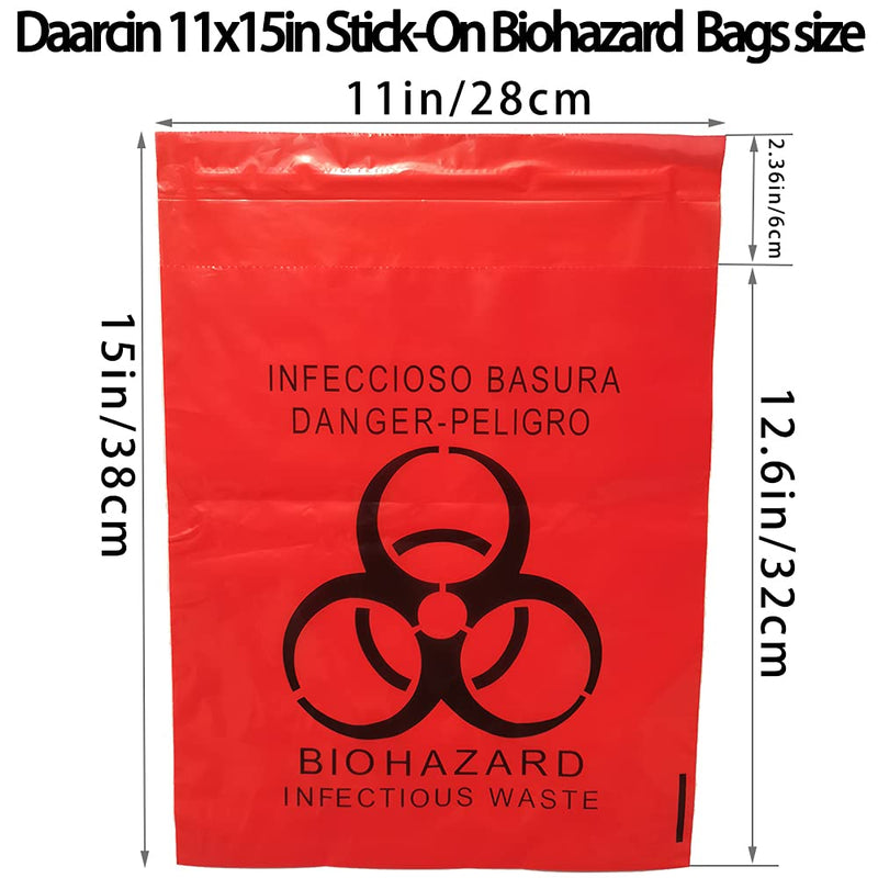 [Australia - AusPower] - Seadasyoon 100pcs 11x15in/28x38cm Stick-On Biohazard Infectious Red Waste Bags (100pcs 11x15in/28x38cm) 