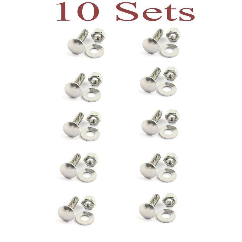 [Australia - AusPower] - RuiLing 10 Set Carriage Bolt Sets 304 Stainless Steel Carriage Screw Hex Nut and Flat Washer Kits 1/4-20 Inches 1/4"-20*1" 