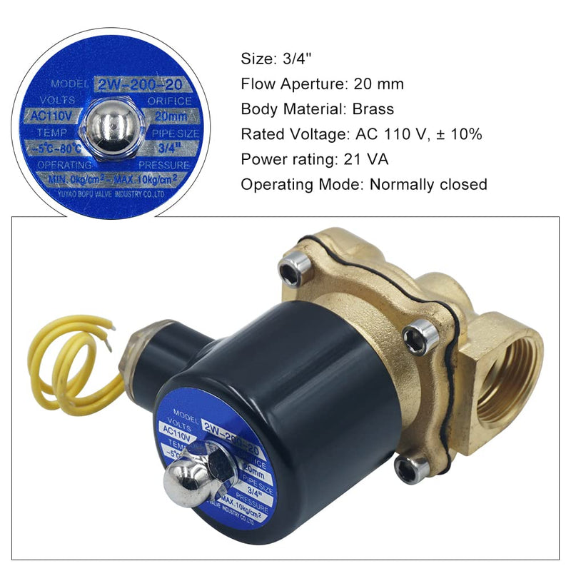 [Australia - AusPower] - Triumilynn Humidifier Solenoid Water Valve, 3/4" AC 110V Electric Solenoid for Valve Air Water Gas NPT Thread 3/4"-110V 