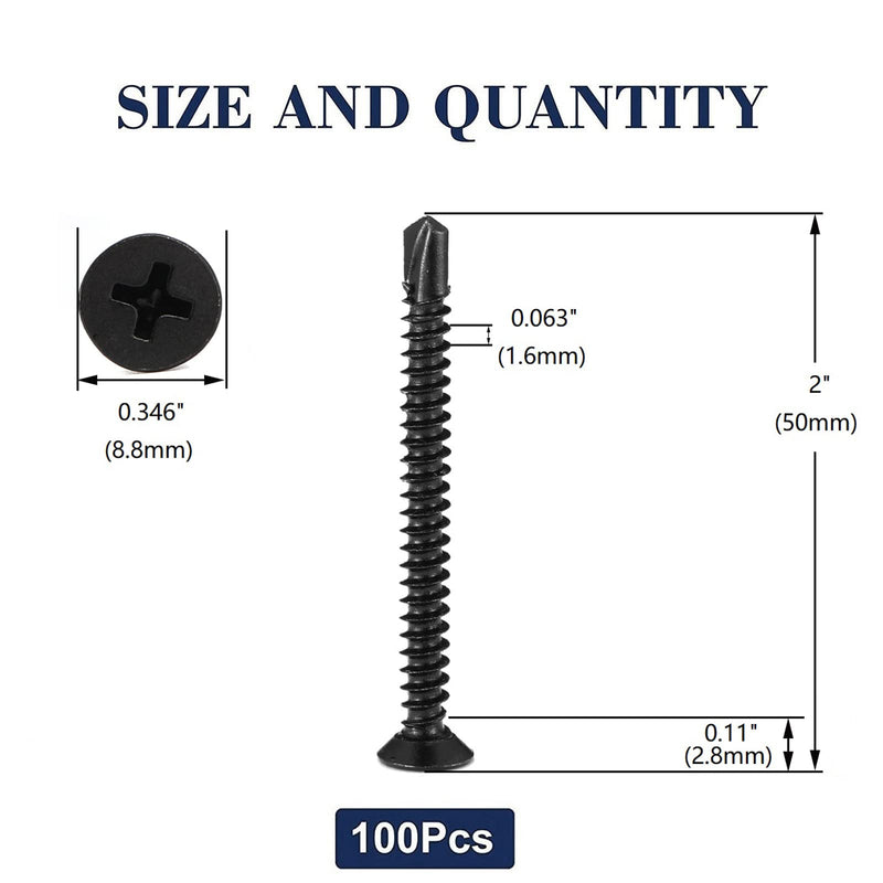 [Australia - AusPower] - #10 x 2" Sheet Metal Screws 100Pcs 410 Stainless Steel Flat Head Fast Self Tapping Screws Black Oxide by SG TZH #10 x 2" 