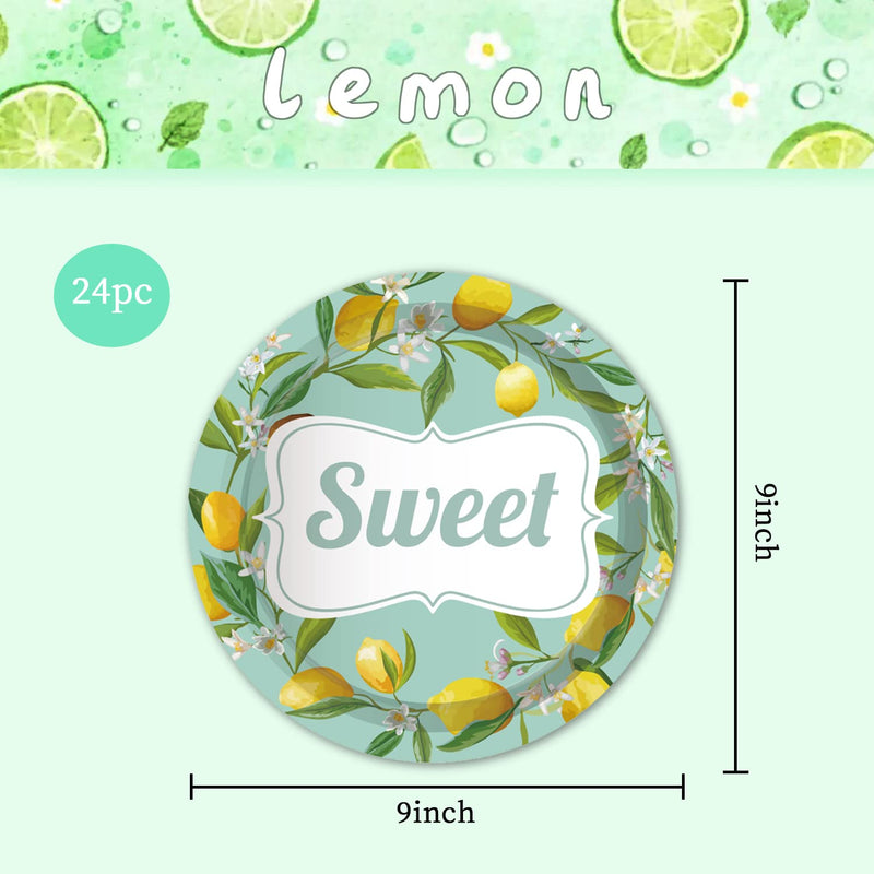 [Australia - AusPower] - Sweet Lemon Paper Plates - 24pcs 9inch Disposable Round Party Plates for Dessert, Snack, Fruits, Spring Summer Lemon Themed Event Decor, Picnic, Birthday, Baby Shower Party Supplies lemon-9in 