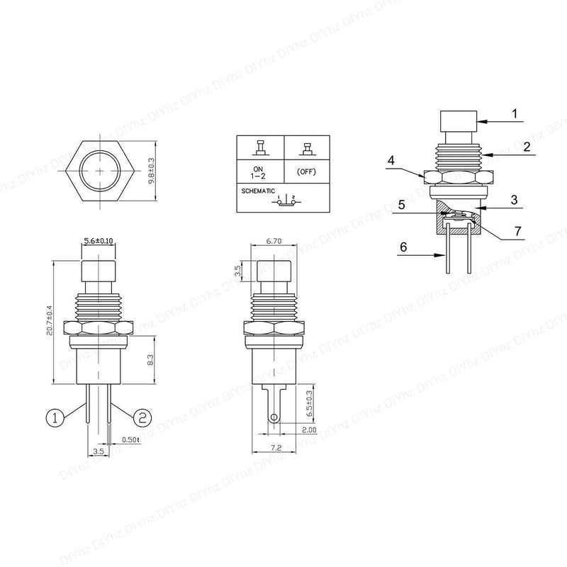 [Australia - AusPower] - DIYhz Momentary Push Button Switch, 1A 250VAC SPST Mini Pushbutton Switches Normal Closed(NC) Red Cap - 20pcs 