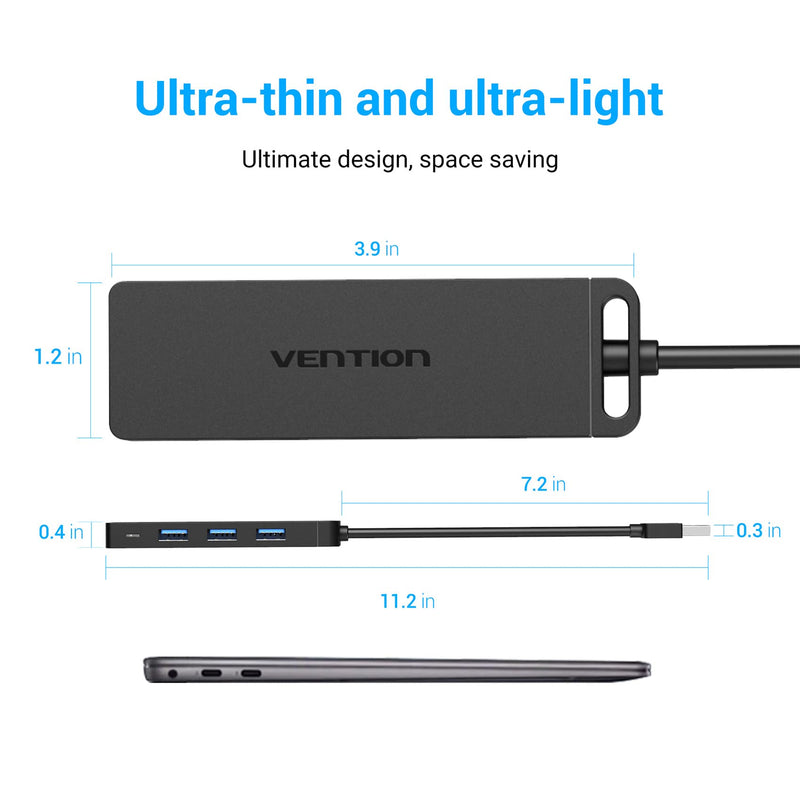 [Australia - AusPower] - USB Hub, VENTION 4-Port USB 3.0 Hub Ultra-Slim Data USB Splitter Charging Supported Compatible with MacBook, Laptop, Surface Pro, PS4, PC, Flash Drive, Mobile HDD (0.5FT/0.15M) 0.5FT USB-A HUB 