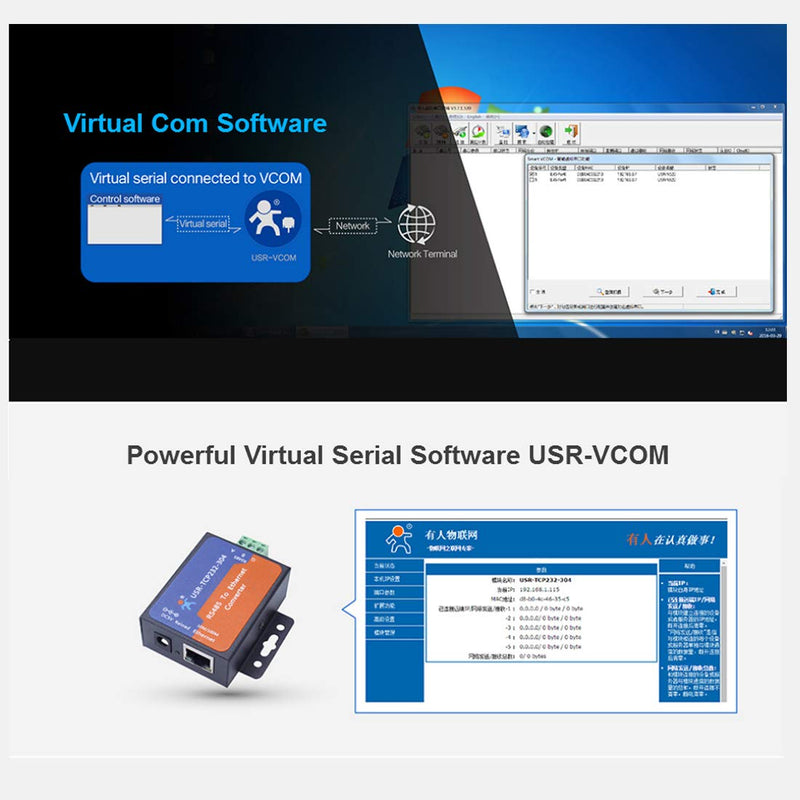 [Australia - AusPower] - PUSR USR-TCP232-304 Serial RS485 to TCP/IP Ethernet Server Converter Module with Built-in Webpage DHCP/DNS Supported 