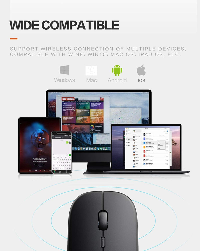 [Australia - AusPower] - Wireless Mouse, Silent Cordless 2.4G USB Bluetooth Ultra Slim Rechargeable Mouse Compatible with Laptop, PC, Tablet, Windows 10/8/7/XP/Mac/Macbook Pro/Air/HP/Lenovo, for Gaming, Work(Black) Black 