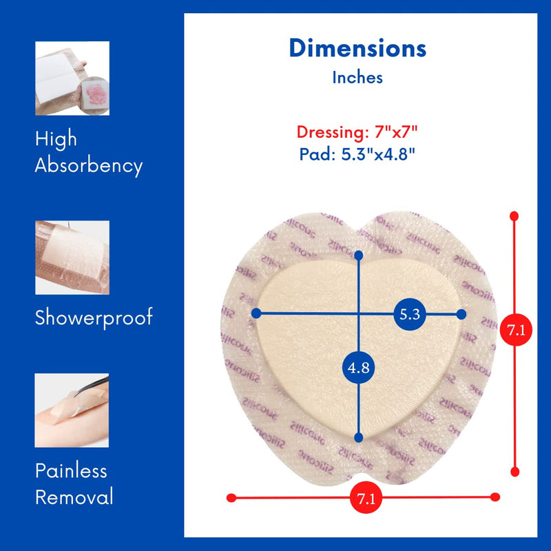 [Australia - AusPower] - ALL GOOODA Sacral Silicone Foam Dressing 7”x7”[10 Pack] Gentle Adhesive Border for Sacrum Wound Care, Sacral Foam Dressing, Bed Sore, Pressure Sore, Diabetic Ulcer, Large Wound Bandage 