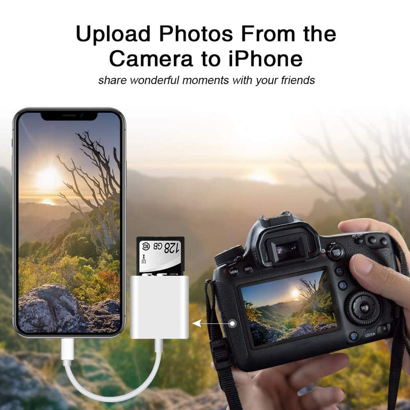 [Australia - AusPower] - Sd Card Reader for iPhone iPad Camera,Dual Card Slot Memory Card Reader Supports SD and TF Card Trail Camera Viewer Sd Card Adapter Portable Micro Sd Card Reader No Application Required Plug and Play 