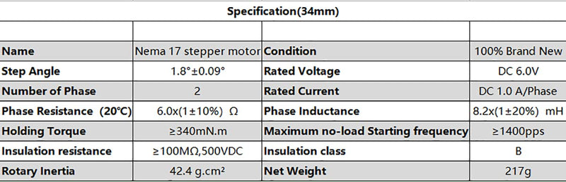 [Australia - AusPower] - FYSETC 3D Printer Motors Nema 17 Stepper Motor 42-34 Motor 1.8 Stepper Angle 1A 2 Phase Body 4-Lead with 39.3inch Cable for 3D Printer Extruder CR-10 10S Ender 3/ Pro/V2 Ender 5 