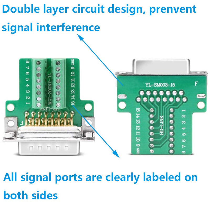 [Australia - AusPower] - Jienk 4PCS DB15 Male Solderless Breakout Board Connector, RS232 D-SUB Serial to 9pin Port Terminal Block 16mm Thinner Solderfree Adaptor with Case Long Bolts Tail Pipe Black Case DB15 Male 