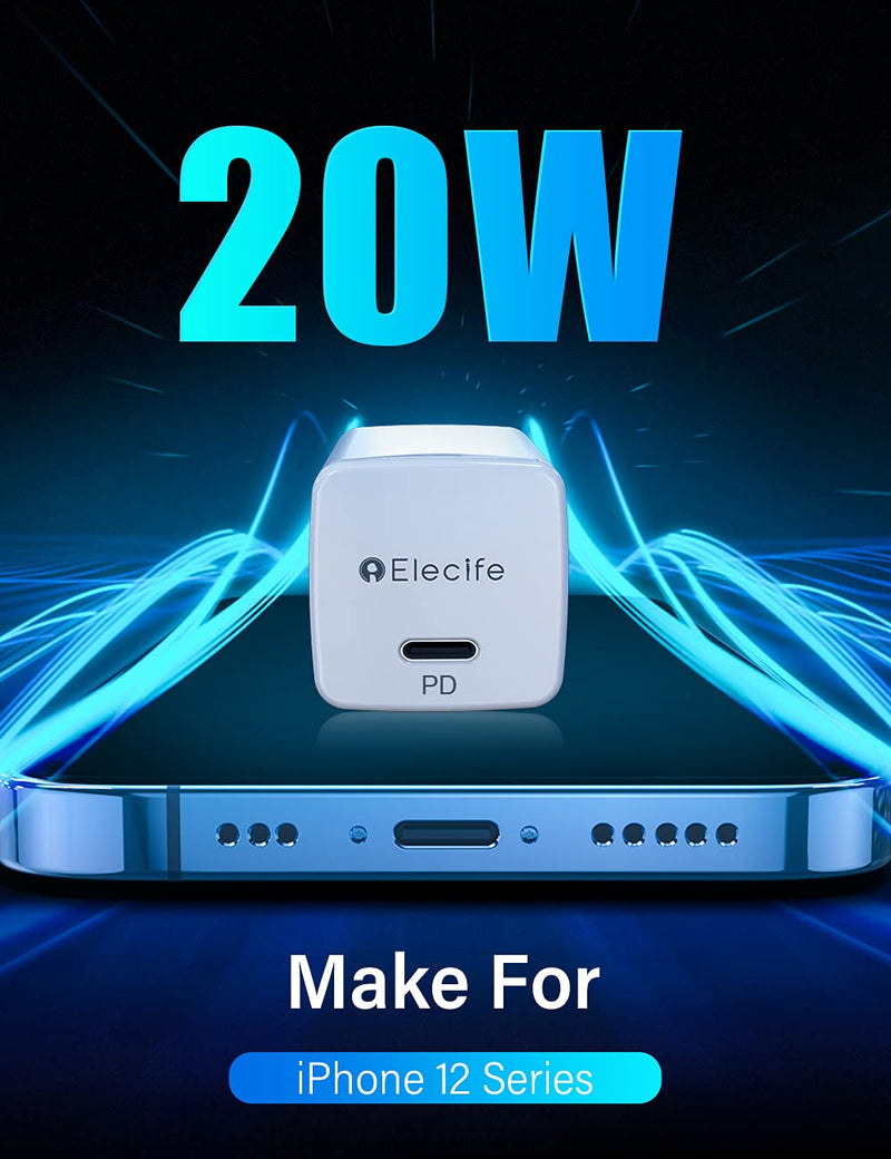 [Australia - AusPower] - USB C Charger, Elecife 2-Pack Mini 20W iPhone 12 Charger Block, USB C Wall Charger for iPhone 13/13 Pro/13 Pro Max/13 Mini/12 Pro Max/12 Mini/11/XR/8, 20W Type-C Power Adapter for Galaxy, Pixel, etc. 