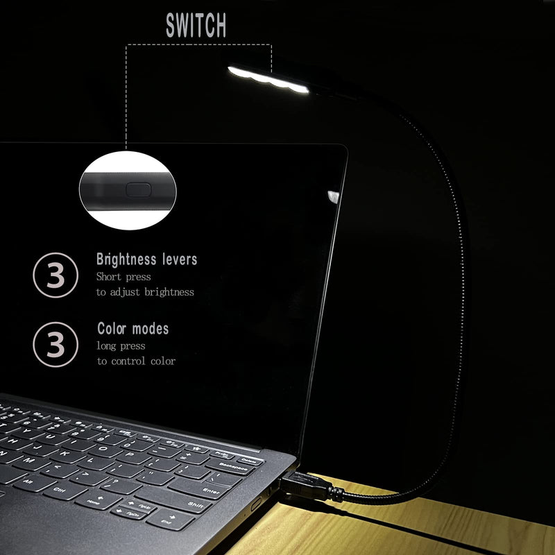 [Australia - AusPower] - USB Light for Laptop Keyboard, Thickened & Flexiable 3 Brightness x 3 Color Temperature USB Reading Light for Nightwork Without Disturbing Roommates. 