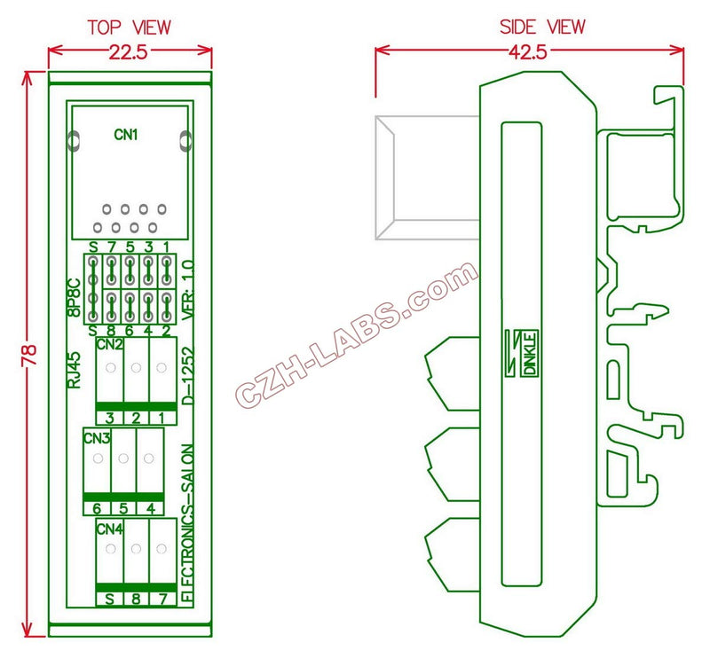 [Australia - AusPower] - Electronics-Salon Slim DIN Rail Mount RJ45 8P8C Breakout Board Interface Module. 